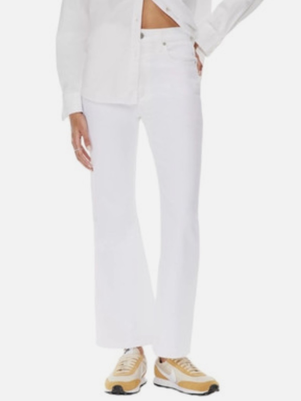 Denim Forum The Twiggy High Rise Cropped Flare Jeans White Organic Cotton 28